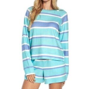 Wildfox Women's Lounge Set Sweatshirt and Shorts in Blue Stripes Print